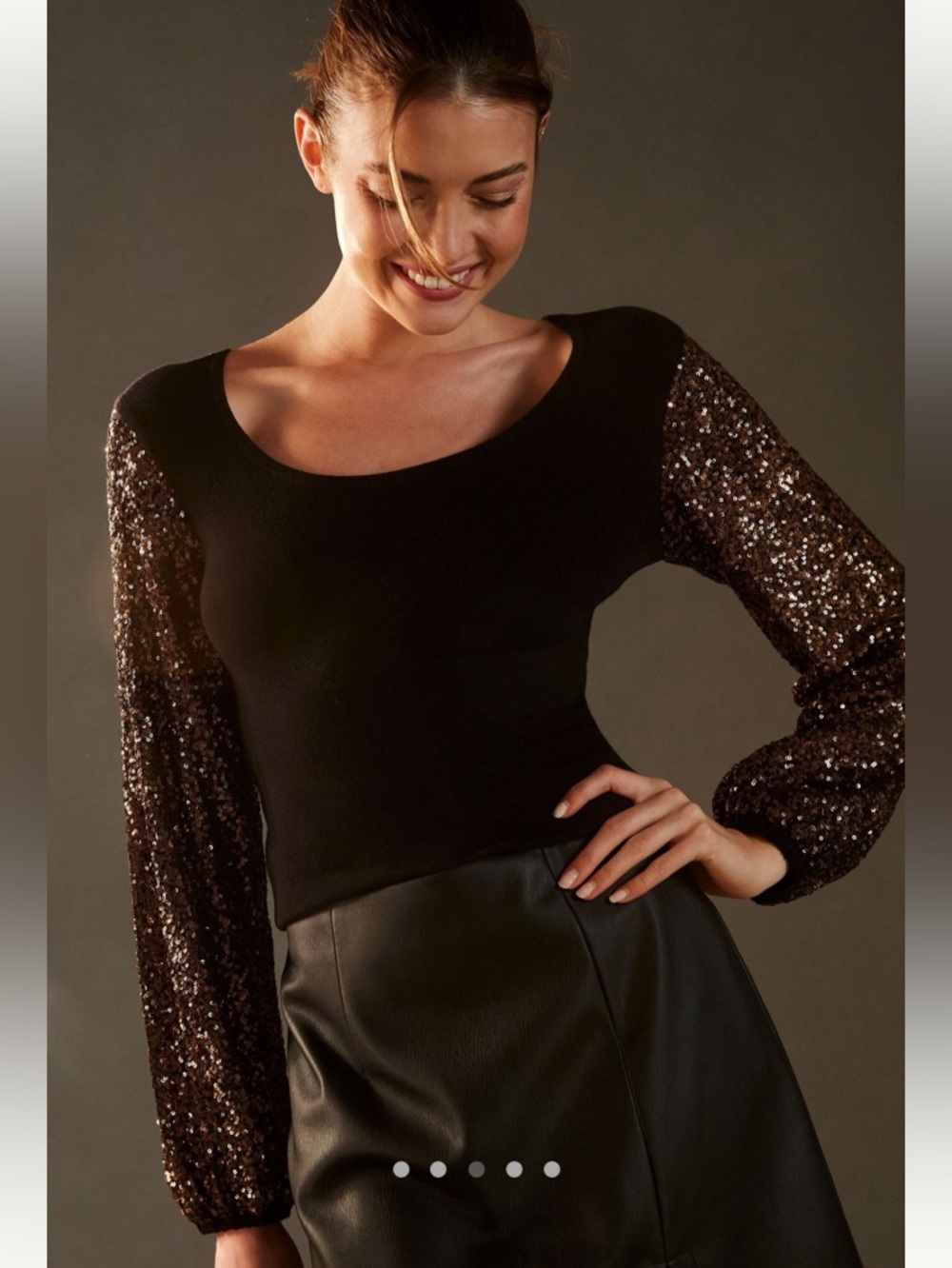 Anthropologie BI-nk Sequin-Sleeve Sweater